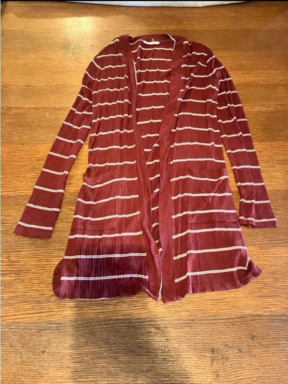 Rust and white Striped Open-Front Women's Cardigan Sweater